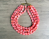Coral Pink Orange Acrylic Beaded Multi Strand Statement Necklace - Lauren