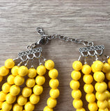 Yellow Acrylic Lucite Bead Chunky Multi Strand Statement Necklace - Alana