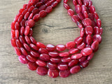 Red Pink Acrylic Beaded Multi Strand Statement Necklace - Lauren