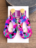 Pink Multi Color Lucite Acrylic Big Dangle Statement Earrings - Sylvia