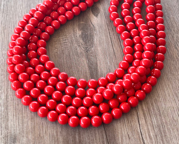 Red Acrylic Lucite Big Bead Chunky Multi Strand Necklace - Alana