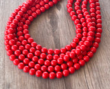 Red Acrylic Lucite Big Bead Chunky Multi Strand Necklace - Alana