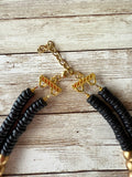 Gold Black Wood Beaded Chunky Multi Strand Statement Necklace - Riley