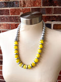 Yellow Silver Statement Long Bead Chunky Jade Necklace - Mollie