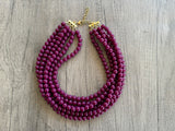 Dark Wine Red Acrylic Beaded Statement Multi Strand Necklace - Alana