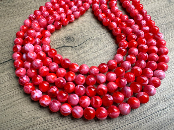 Red White Acrylic Lucite Big Bead Chunky Multi Strand Necklace - Alana