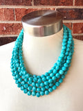 Turquoise Blue Beaded Statement Acrylic Multi Strand Necklace - Beth