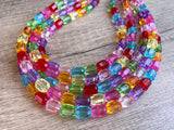 Multi Color Faceted Lucite Acrylic Bead Chunky Statement Necklace Jewelry Women - Leslie