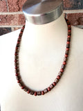 Wood Red Brown Jasper Stone Beaded Mens Necklace - Terrance