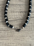 Black White Wood Beaded Mens Surfer Long Necklace - Dennis