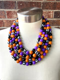 Halloween Orange Black Acrylic Big Beaded Statement Necklace | Alana | DLD Jewelry