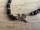 Mens Black Brown Wood Jasper Beaded Surfer Long Necklace - Mason