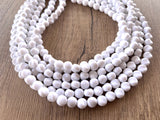 White Beaded Statement Acrylic Chunky Lucite Multi Strand Necklace - Beth
