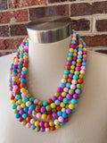 Multi Color Acrylic Lucite Bead Chunky Statement Necklace - Alana