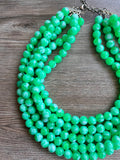 Green White Acrylic Lucite Big Bead Chunky Multi Strand Necklace - Alana