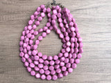 Pink Lucite Acrylic Beaded Chunky Multi Strand Statement Necklace - Julianna