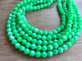 Green White Acrylic Lucite Big Bead Chunky Multi Strand Necklace - Alana