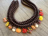 Thanksgiving Fall Acrylic Pendant Multi Strand Statement Necklace