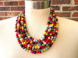 Multi Color Beaded Chunky Stone Multi Strand Statement Necklace - Michelle