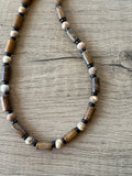 Beige Matte Jasper Brown Wood Beaded Mens Necklace - Maverick