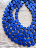 Royal Blue Wood Bead Multi Strand Chunky Womens Statement Necklace - Charlotte