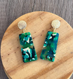 Green White Black Acrylic Lucite Dangle Womens Statement Earrings - Nevaeh