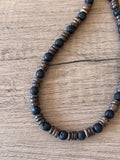 Mens Black Brown Wood Lava Rock Beaded Surfer Long Short Necklace