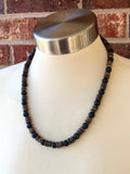 Mens Black Brown Wood Lava Rock Beaded Surfer Long Short Necklace