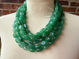 Green Acrylic Beaded Multi Strand Chunky Statement Necklace - Lauren