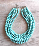 Blue Green Acrylic Lucite Bead Chunky Multi Strand Statement Necklace - Alana