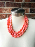 Pink Orange Acrylic Beaded Multi Strand Statement Necklace | Lauren | DLD Jewelry