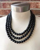 Black Matte Acrylic Multi Strand Chunky Statement Necklace - Alana