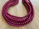 Dark Wine Red Acrylic Beaded Statement Multi Strand Necklace - Alana