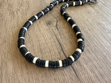 Black White Wood Beaded Mens Surfer Long Necklace - Dennis