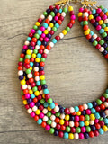 Multi Color Beaded Chunky Stone Multi Strand Statement Necklace - Michelle
