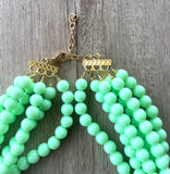 Mint Green Acrylic Lucite Bead Chunky Multi Strand Statement Necklace - Alana