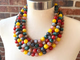 Multi Color Acrylic Bead Chunky Multi Strand Statement Necklace - Alana