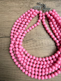 Bubblegum Pink Acrylic Lucite Bead Chunky Statement Necklace - Alana
