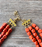 Orange Rose Gold Beaded Wood Multi Strand Chunky Boho Statement Necklace - Lisa