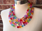 Multi Color Faceted Lucite Acrylic Bead Chunky Statement Necklace Jewelry Women - Leslie