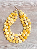 Yellow White Lucite Beaded Multi Strand Chunky Statement Necklace - Charlotte