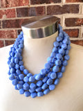Carolina Blue Lucite Acrylic Beaded Chunky Multi Strand Statement Necklace - Julianna