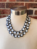 Black White Resin Beaded Multi Strand Chunky Statement Necklace - Charlotte