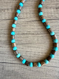 Mens Turquoise Brown Wood Gemstone Beaded Necklace | Terrance | DLD Jewelry