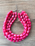 Hot Pink Lucite Acrylic Bead Chunky Multi Strand Statement Necklace - Penelope