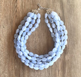Light Blue Beaded Lucite Chunky Multi Strand Statement Necklace - Lauren