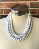 White Acrylic Beaded Chunky Multi Strand Statement Necklace - Alana
