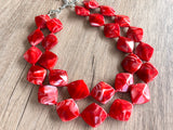 Red Acrylic Bead Chunky Multi Strand Statement Necklace - Krista