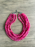Pink & White Acrylic Beaded Multi Strand Statement Necklace | Alana | DLD Jewelry
