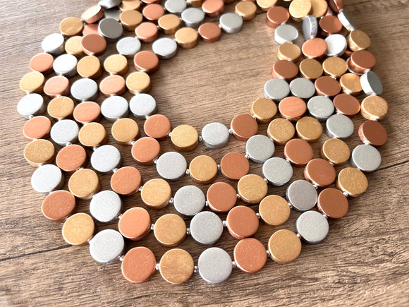 Gold Silver Copper Wood Bead Multi Strand Chunky Necklace - Charlotte